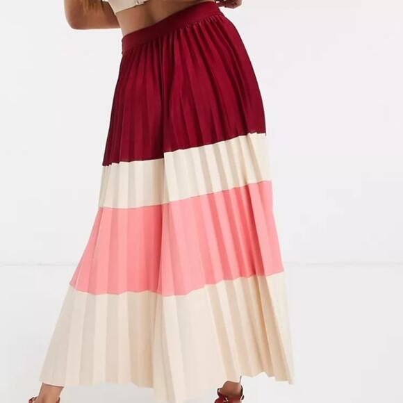 ASOS Design Pleated Color Block Midi Skirt. Size 4 - Picture 2 of 10